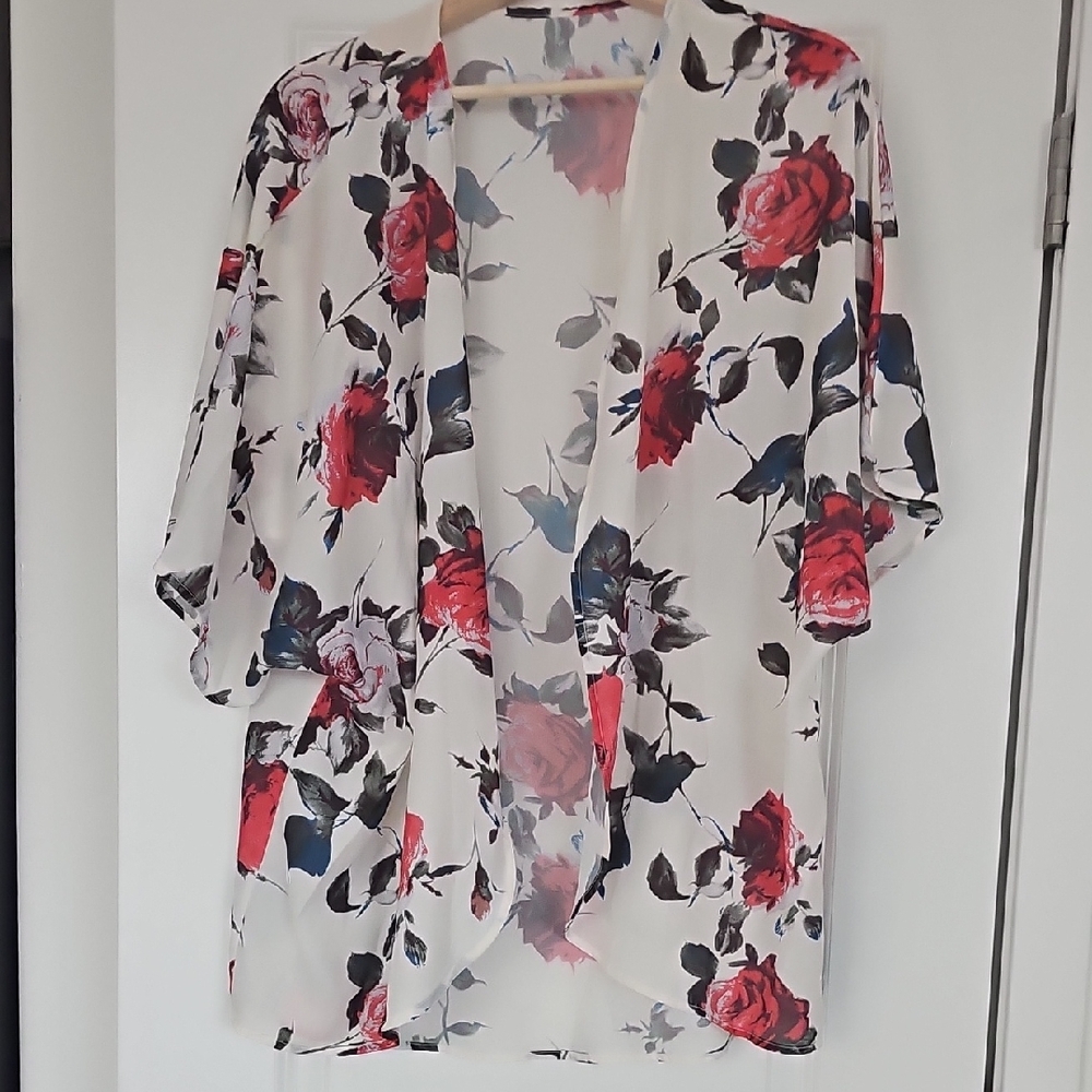 Floral Kimono Cardigan - Red and Black